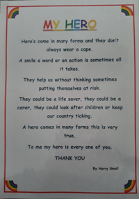 Harry Small, aged seven, 'My Hero' poem